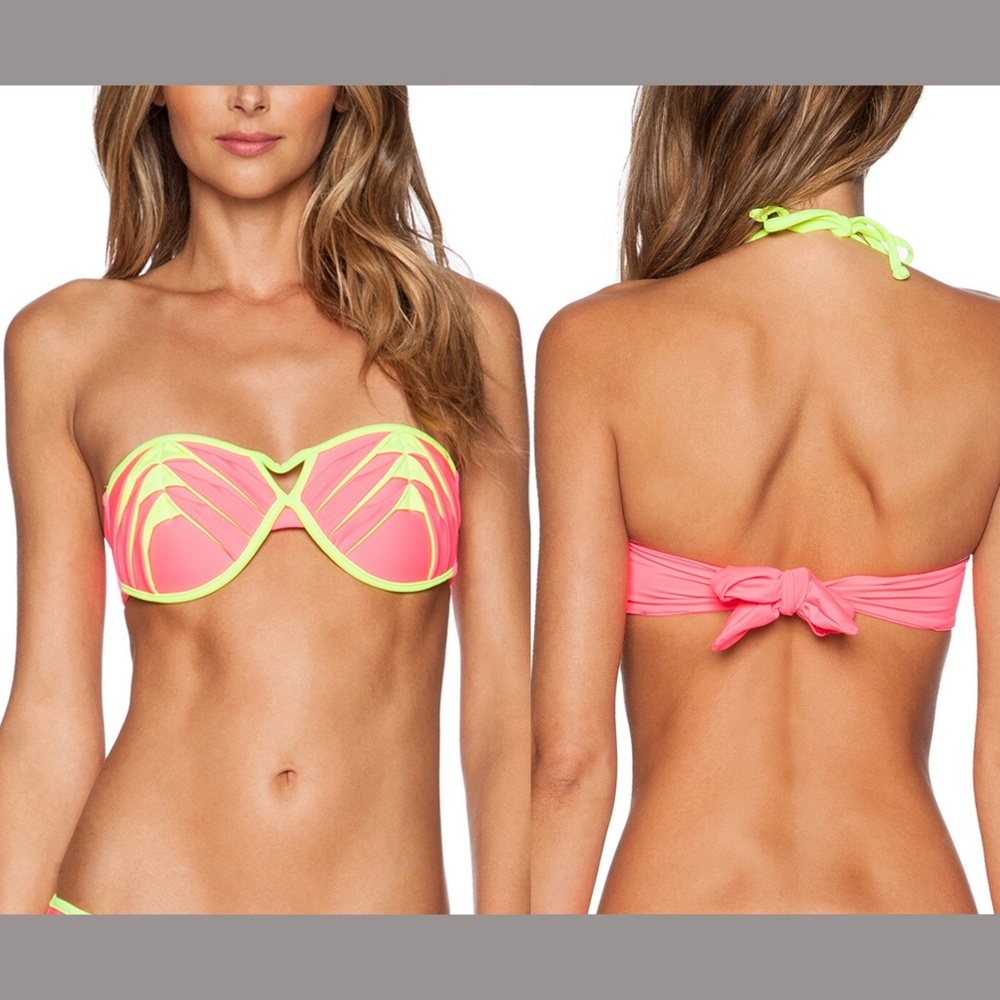 NEW Beach Bunny 'Lunar' Bandeau Bikini‎ Top Neon [SZ XS ]